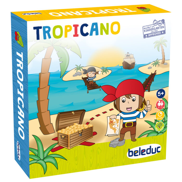 Verpackung des Brettspiels "Tropicano" für Kinder im Kindergartenalter.