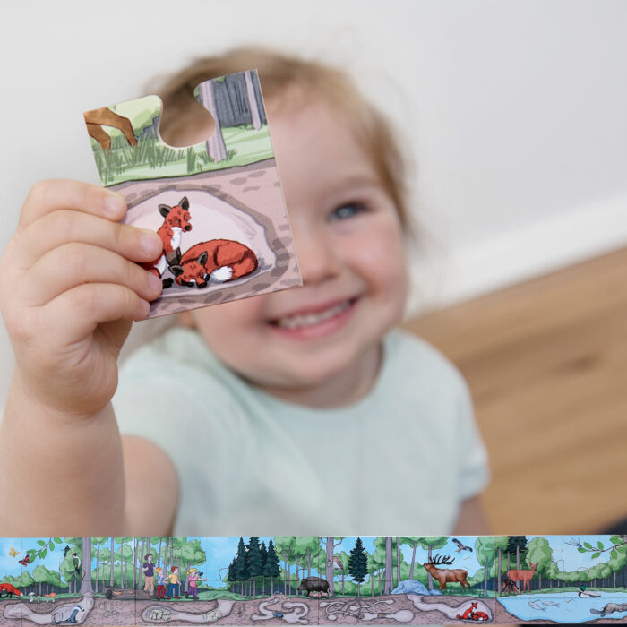 Detail- und Gesamtansicht des 40-teiligen Bodenpuzzles für Kindergartenkinder ab 3 Jahren