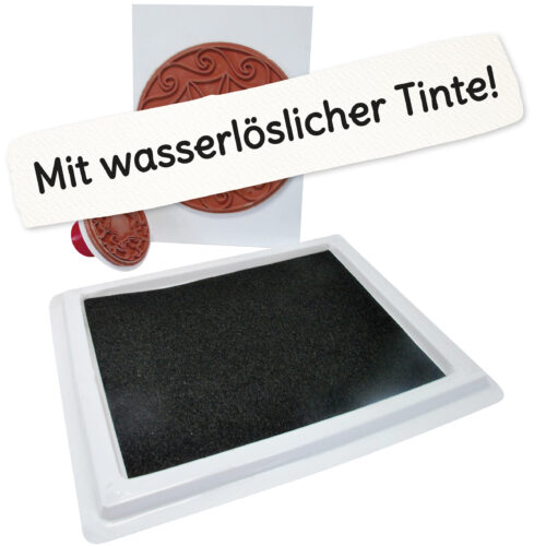 Riesenstempelkissen mit Schriftzug "Mit wasserlöslicher Tinte!"