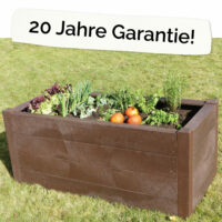 Foto: Hochbeet für Kinder aus Recycling-Kunststoff neben Schriftzug "20 Jahre Garantie"