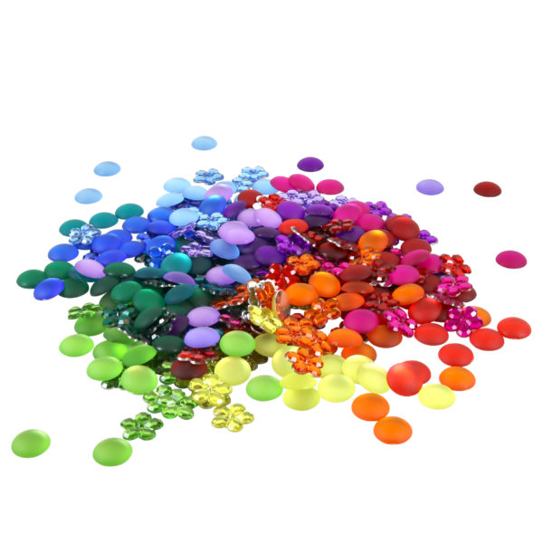 Glitzersteine in 12 Farben für Legearbeiten im Kindergarten