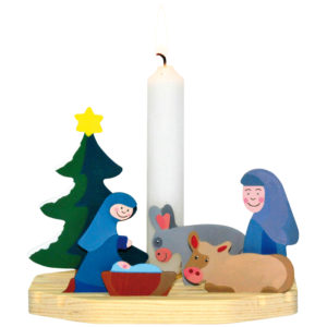 Bastelarbeit aus Holz für Kindergarten und Schule: eine Mini Krippenszene als Kerzenhalter