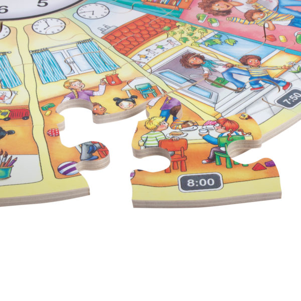 Detailansicht der Puzzlesteine des Lernpuzzles Mein Tag für Kindergartenkinder ab 4 Jahren.