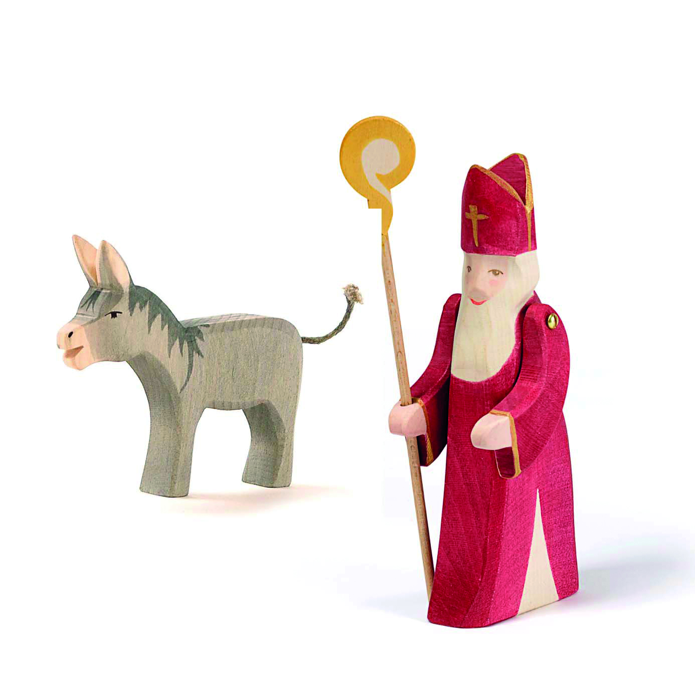 Holzfiguren Nikolaus und Esel für Kinder