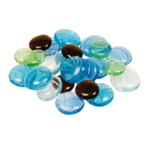 Glasnuggets in Blau- und Grüntönen zum Spielen, Basteln und Dekorieren von Spiellandschaften
