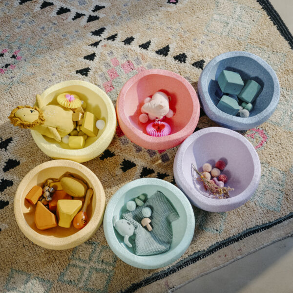 6 Stapelsteine in Pasteltönen aus dem Pastel Set gefüllt mit farblich passenden Materialien