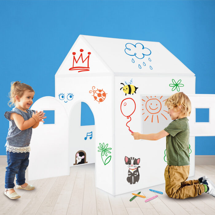 Kinder gestalten Spielhaus Set mit Stiften und Stickern